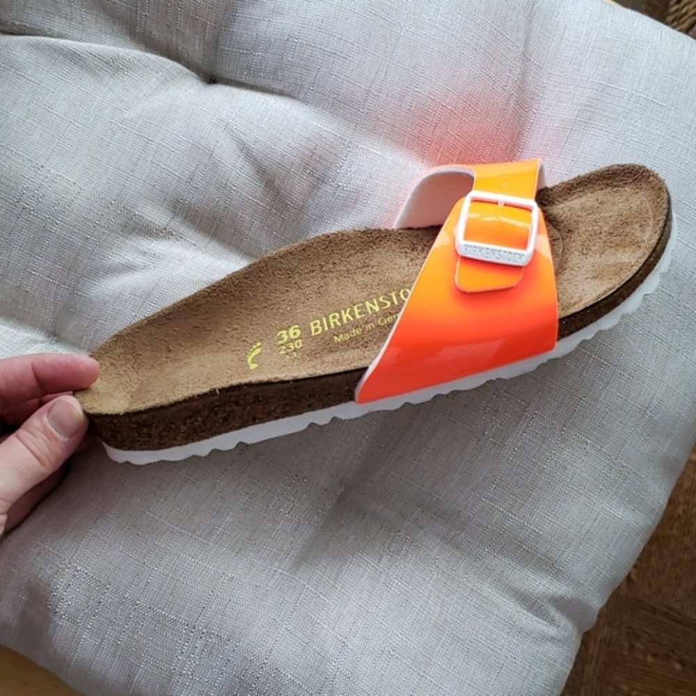 Birkenstock Madrid patent neon orange size 36